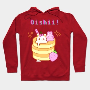 Kawaii Pixel Oishii Dream Dessert ( Usagi & Neko Strawberry Cream pancakee) Hoodie